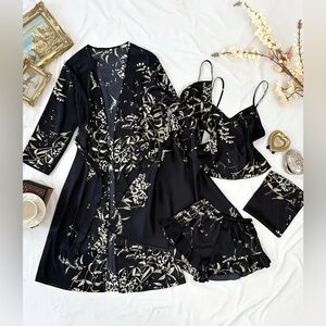 🔥 Closet Sale! Amazon Black 4 Piece Set with Lace Trim and Floral Details